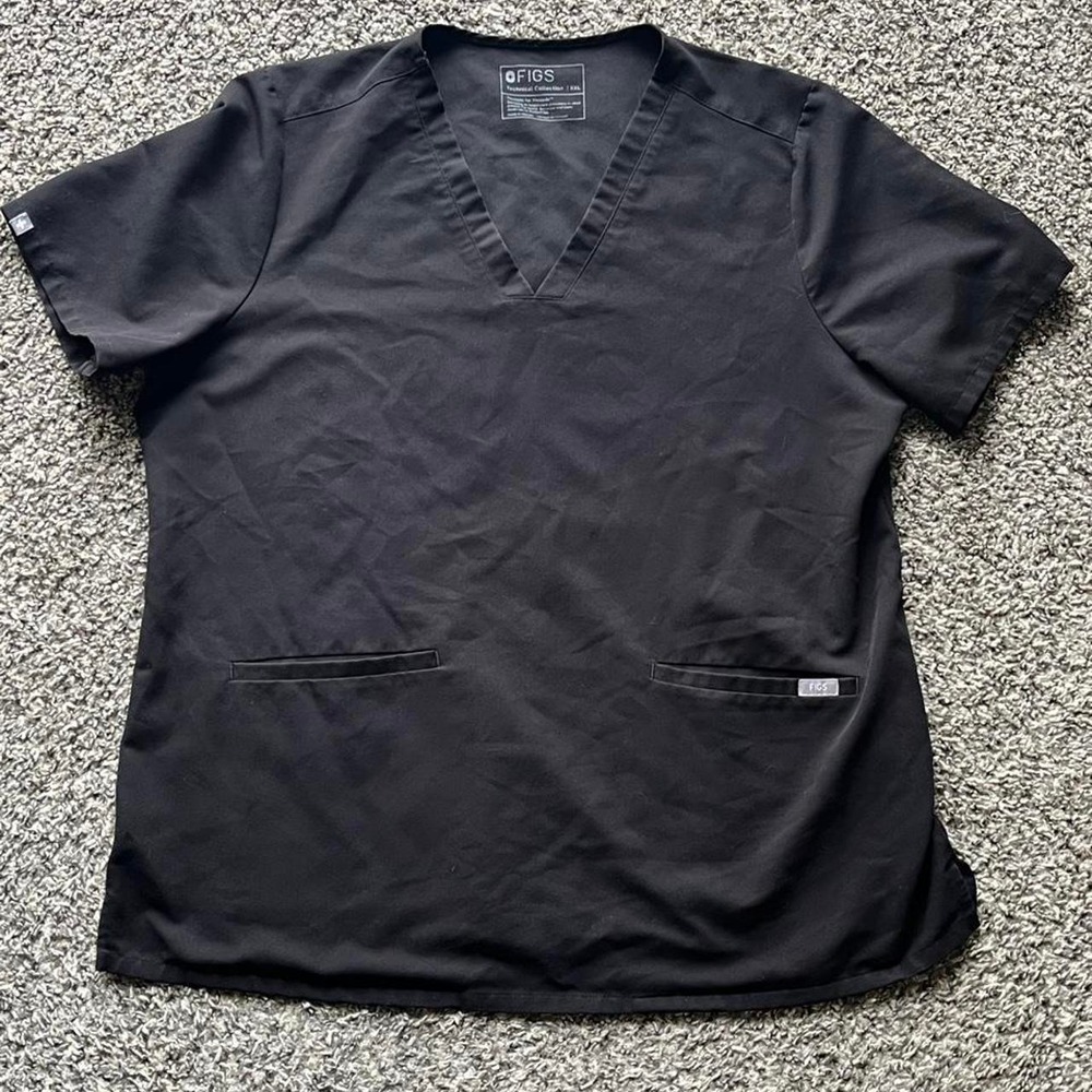 FIGS Technical Collection Black V-Neck Scrub Top XXL Style FW1100 2-Pocket FIONx